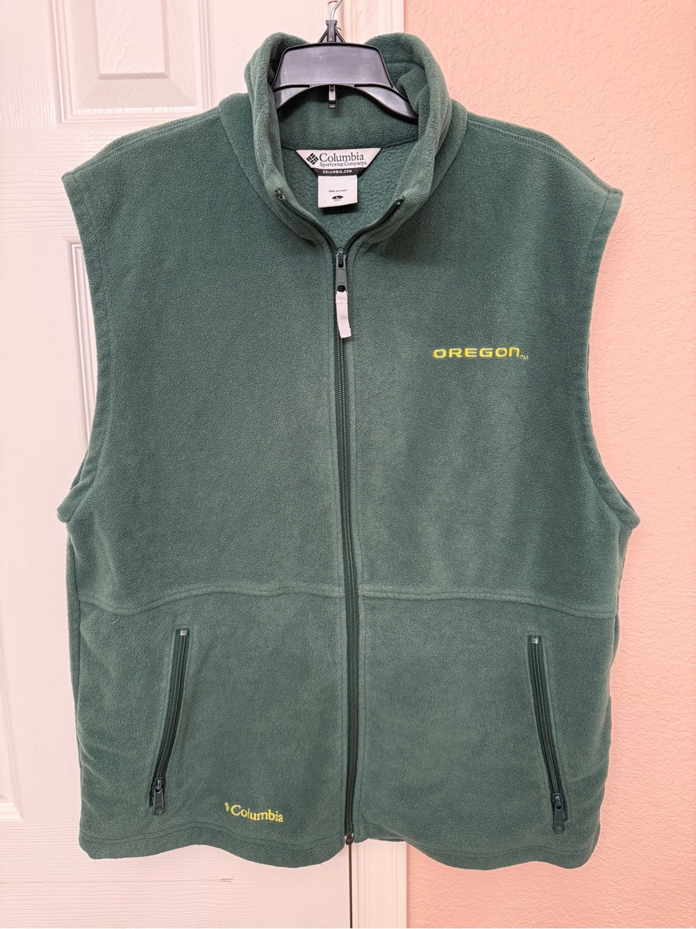 Columbia Mens L Oregon Ducks Green Full Zip Fleece Vest NCAA Fan Gear XM1211